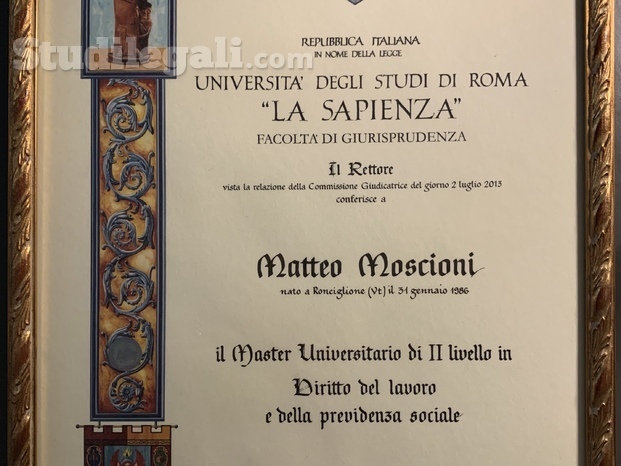 Master II Livello Diritto del Lavoro e della Previdenza Sociale, Sapienza Università di Roma