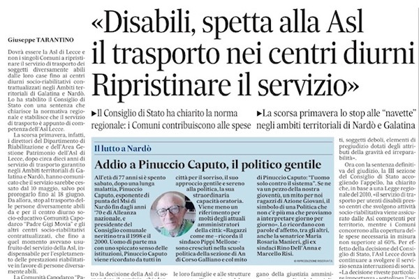 Il Consiglio di Stato stabilisce la competenza delle ASL per il trasporto dei diversamente abili presso i centri contrattualizzati