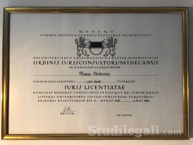 Licenza in diritto Università di Friborgo 1997